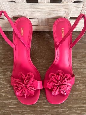 Larroude Hibiscus Bright Pink Floral Slingback Sandals